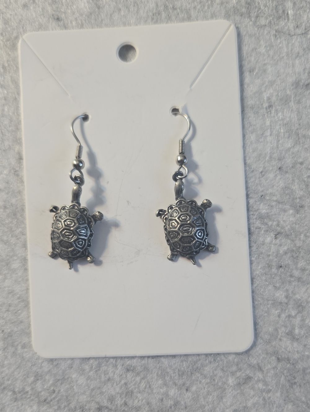 Turtle Drop Earrings - Silver Tone 1" Pewter